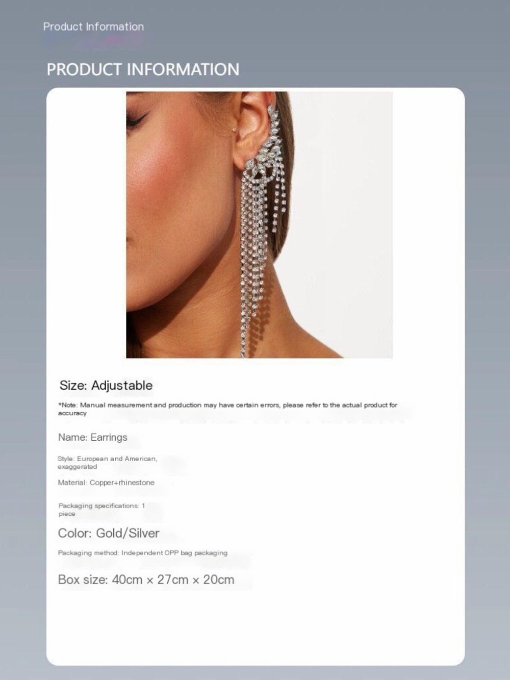 Long Crystal Drop Earrings in Silver